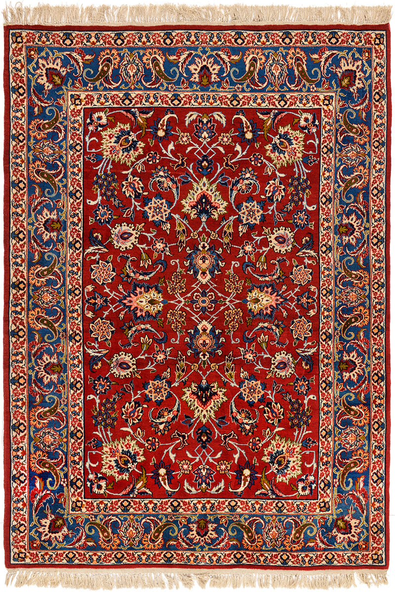 איספהאן שורש משי אדום מסגרת כחול