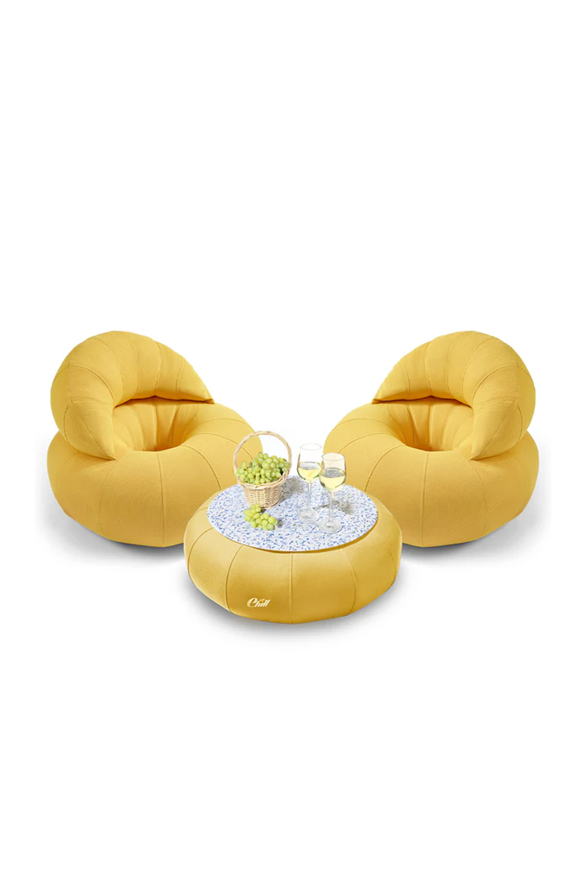חבילת כורסאות קרואסון עם שולחן דונאט XL ומגש לבחירה צהוב